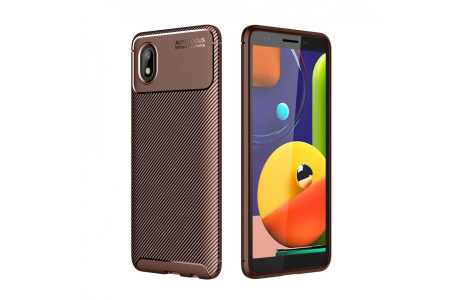 Newface Samsung Galaxy A01 Core Kılıf Focus Karbon Silikon - Kahverengi