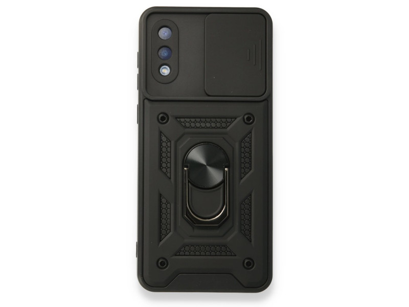 Newface Samsung Galaxy A02 Kılıf Pars Lens Yüzüklü Silikon - Siyah