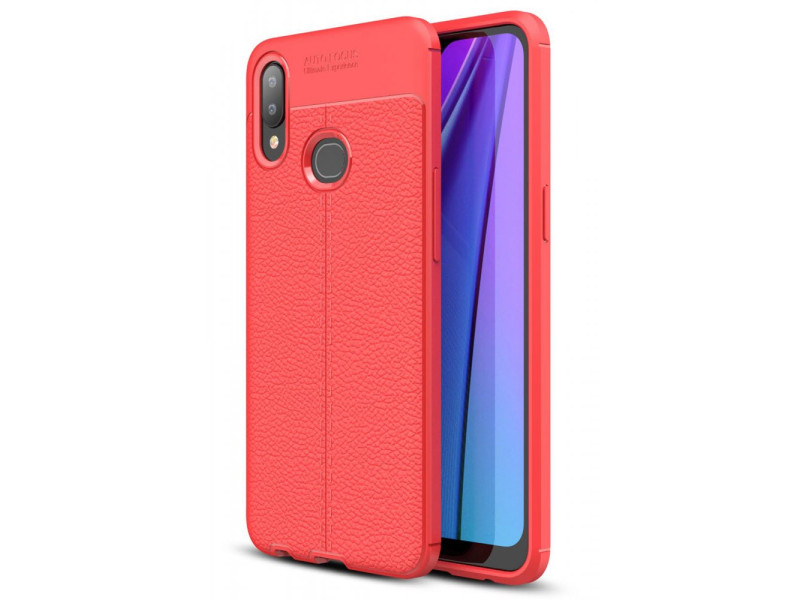 Newface Samsung Galaxy A10S Kılıf Focus Derili Silikon - Kırmızı