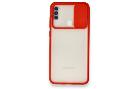 Newface Samsung Galaxy A11 Kılıf Palm Buzlu Kamera Sürgülü Silikon - Kırmızı