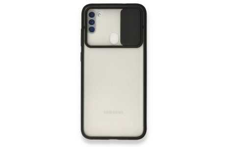 Newface Samsung Galaxy A11 Kılıf Palm Buzlu Kamera Sürgülü Silikon - Siyah