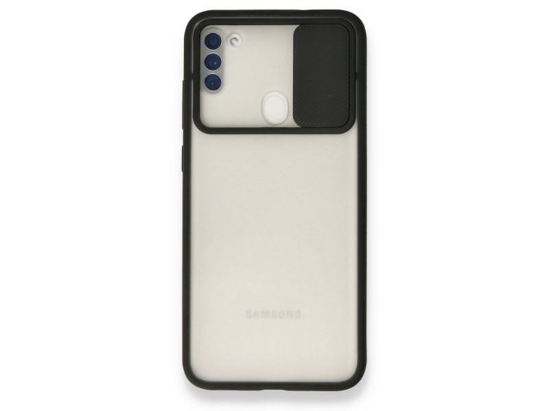 Newface Samsung Galaxy M11 Kılıf Palm Buzlu Kamera Sürgülü Silikon - Siyah