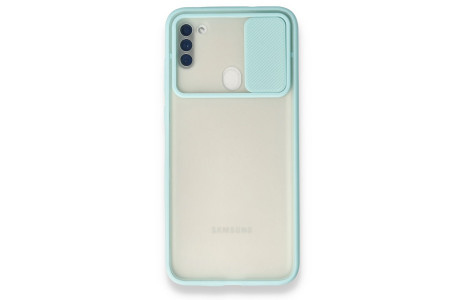 Newface Samsung Galaxy A11 Kılıf Palm Buzlu Kamera Sürgülü Silikon - Turkuaz