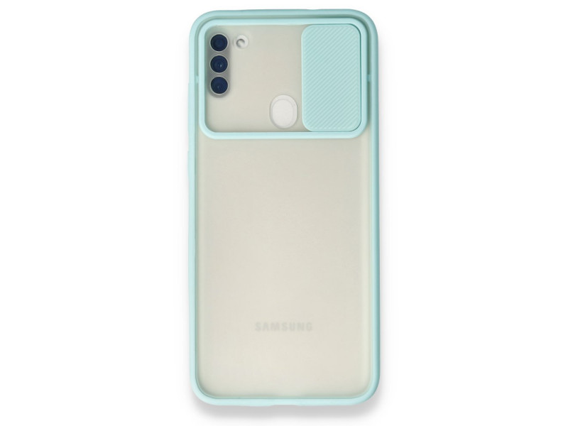 Newface Samsung Galaxy M11 Kılıf Palm Buzlu Kamera Sürgülü Silikon - Turkuaz