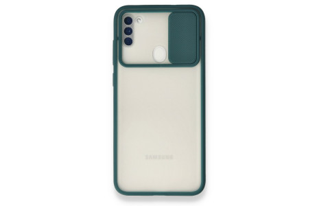 Newface Samsung Galaxy A11 Kılıf Palm Buzlu Kamera Sürgülü Silikon - Yeşil