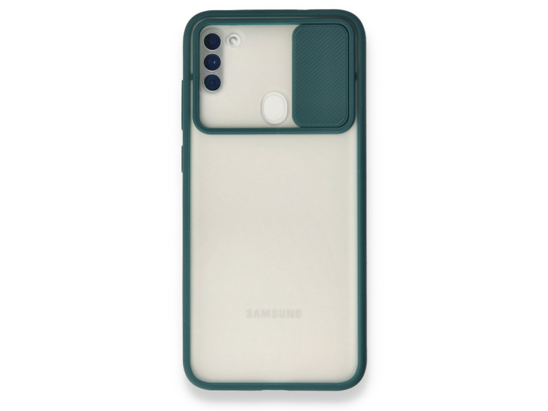 Newface Samsung Galaxy M11 Kılıf Palm Buzlu Kamera Sürgülü Silikon - Yeşil