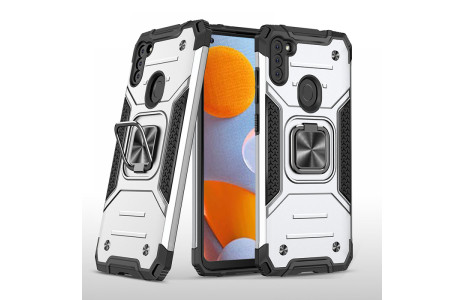 Newface Samsung Galaxy M11 Kılıf Zegna Yüzüklü Silikon Kapak - Gümüş