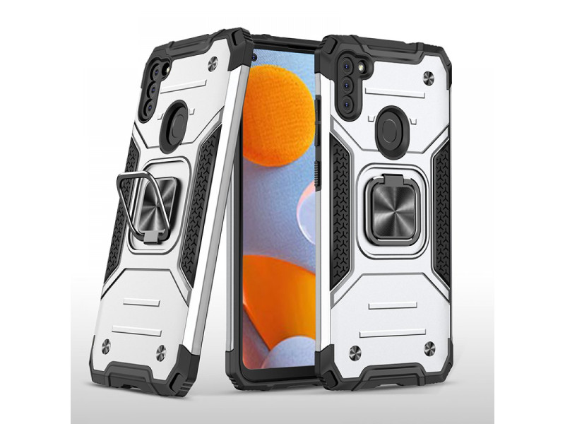 Newface Samsung Galaxy M11 Kılıf Zegna Yüzüklü Silikon Kapak - Gümüş