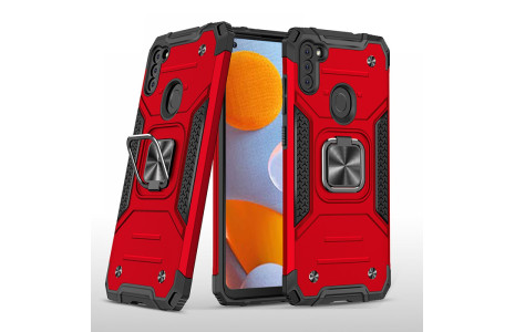 Newface Samsung Galaxy M11 Kılıf Zegna Yüzüklü Silikon Kapak - Kırmızı