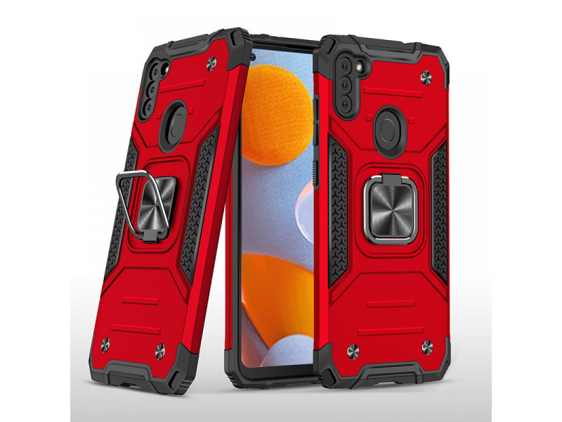 Newface Samsung Galaxy M11 Kılıf Zegna Yüzüklü Silikon Kapak - Kırmızı