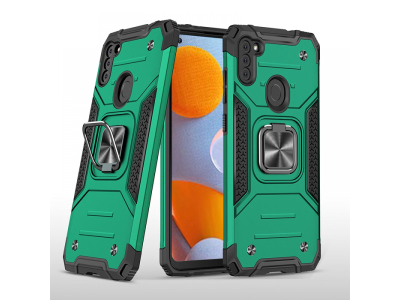 Newface Samsung Galaxy M11 Kılıf Zegna Yüzüklü Silikon Kapak - Koyu Yeşil