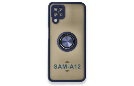 Newface Samsung Galaxy A12 Kılıf Montreal Yüzüklü Silikon Kapak - Lacivert
