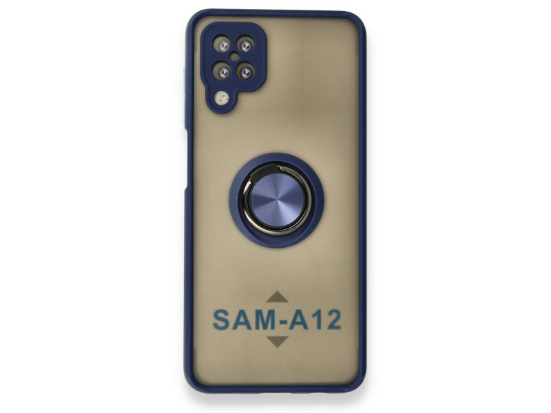 Newface Samsung Galaxy A12 Kılıf Montreal Yüzüklü Silikon Kapak - Lacivert