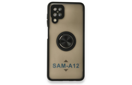 Newface Samsung Galaxy A12 Kılıf Montreal Yüzüklü Silikon Kapak - Siyah