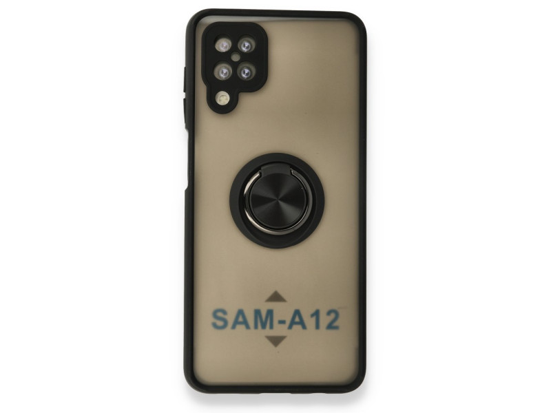 Newface Samsung Galaxy A12 Kılıf Montreal Yüzüklü Silikon Kapak - Siyah
