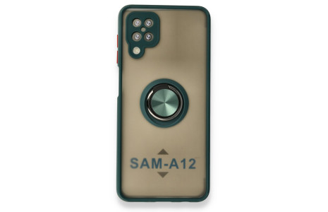 Newface Samsung Galaxy A12 Kılıf Montreal Yüzüklü Silikon Kapak - Yeşil
