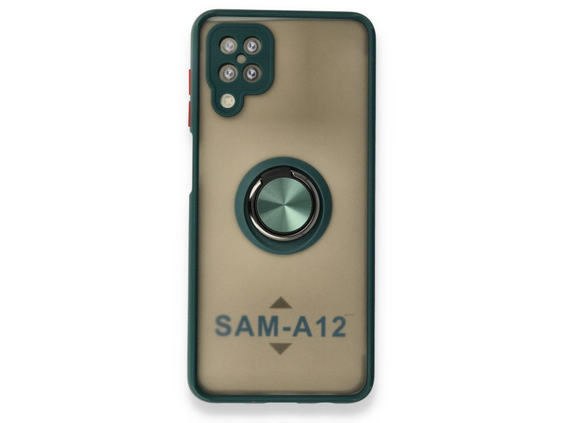 Newface Samsung Galaxy A12 Kılıf Montreal Yüzüklü Silikon Kapak - Yeşil