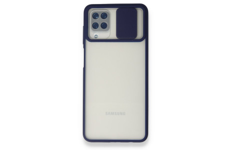 Newface Samsung Galaxy A12 Kılıf Palm Buzlu Kamera Sürgülü Silikon - Lacivert