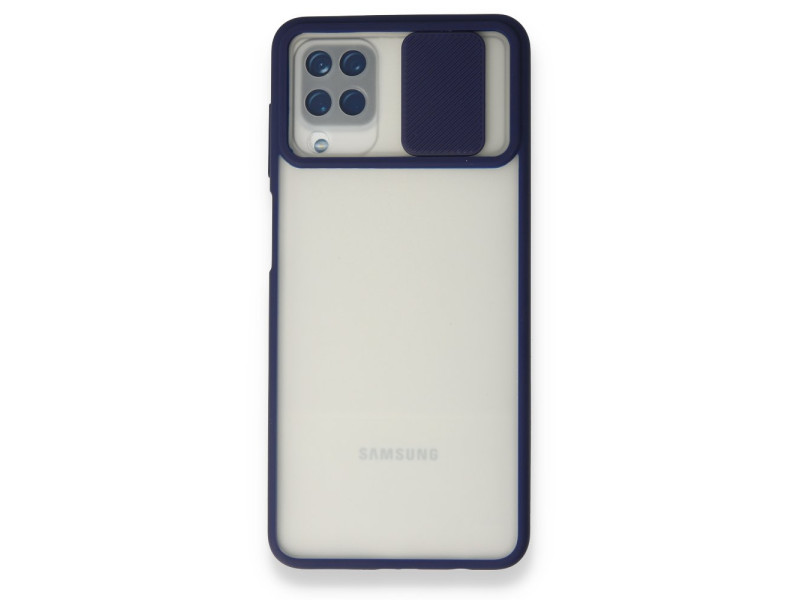 Newface Samsung Galaxy A12 Kılıf Palm Buzlu Kamera Sürgülü Silikon - Lacivert