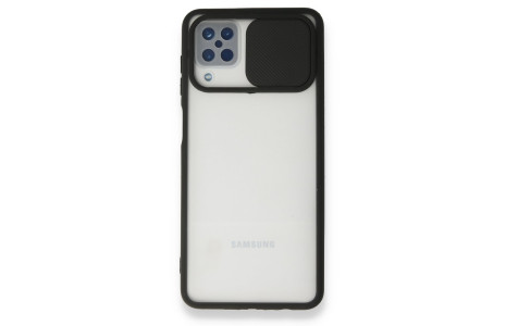 Newface Samsung Galaxy A12 Kılıf Palm Buzlu Kamera Sürgülü Silikon - Siyah