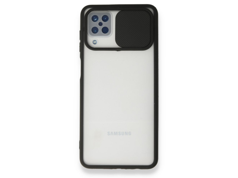 Newface Samsung Galaxy A12 Kılıf Palm Buzlu Kamera Sürgülü Silikon - Siyah