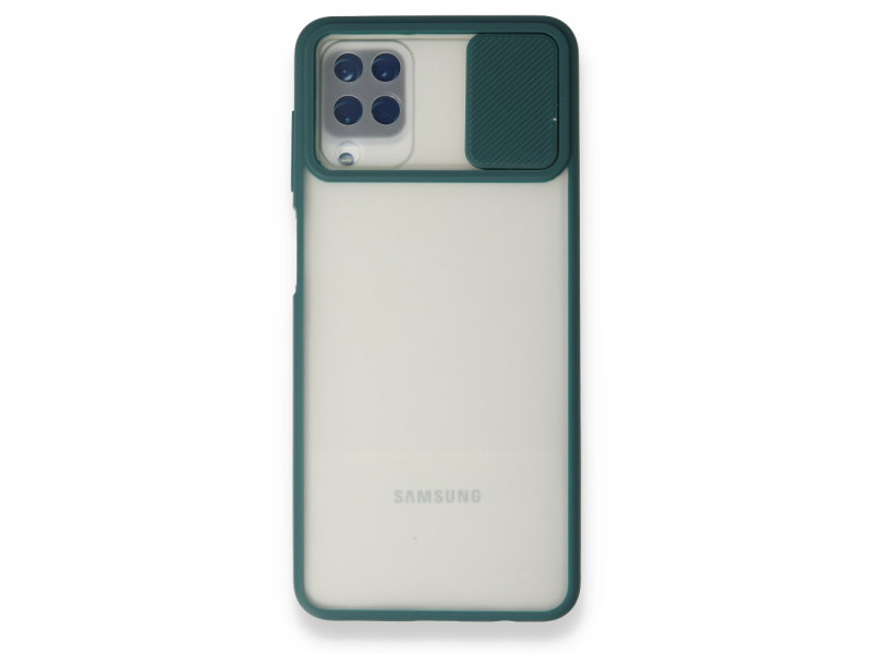 Newface Samsung Galaxy A12 Kılıf Palm Buzlu Kamera Sürgülü Silikon - Yeşil