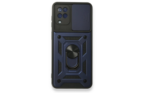 Newface Samsung Galaxy A12 Kılıf Pars Lens Yüzüklü Silikon - Lacivert