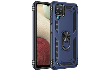 Newface Samsung Galaxy A12 Kılıf Sofya Yüzüklü Silikon Kapak - Lacivert