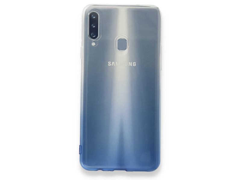 Newface Samsung Galaxy A20S Kılıf Lüx Çift Renkli Silikon - Mavi