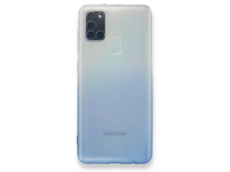 Newface Samsung Galaxy A21S Kılıf Lüx Çift Renkli Silikon - Mavi