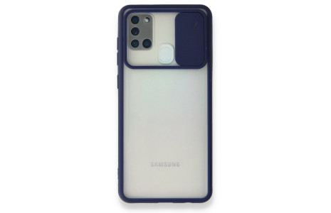 Newface Samsung Galaxy A21S Kılıf Palm Buzlu Kamera Sürgülü Silikon - Lacivert