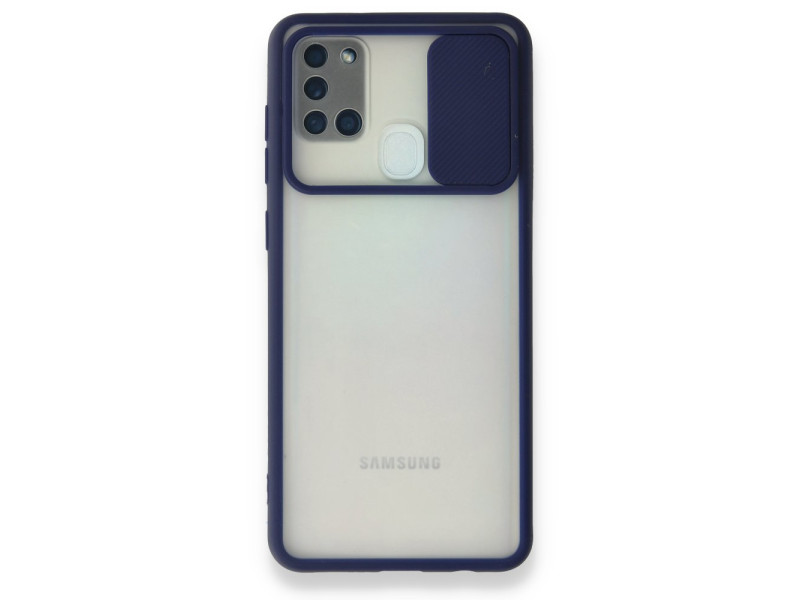 Newface Samsung Galaxy A21S Kılıf Palm Buzlu Kamera Sürgülü Silikon - Lacivert