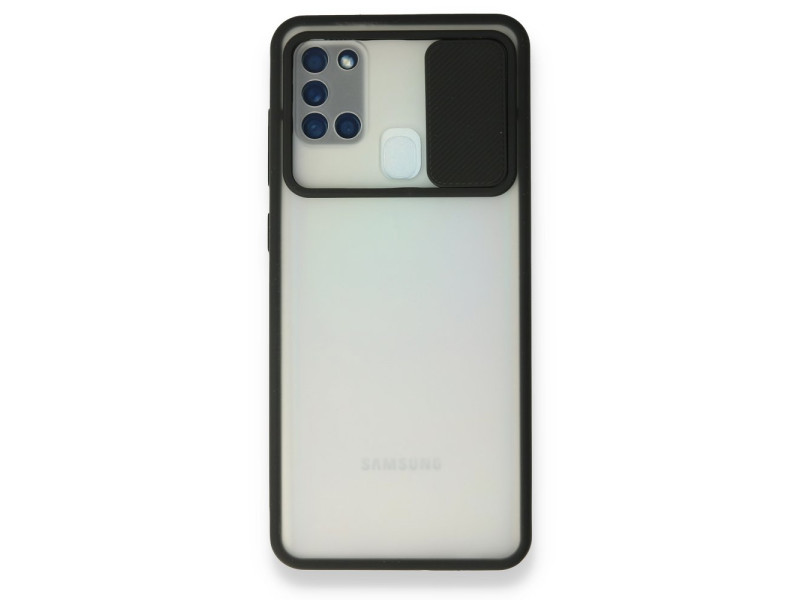 Newface Samsung Galaxy A21S Kılıf Palm Buzlu Kamera Sürgülü Silikon - Siyah