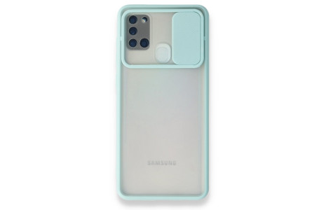 Newface Samsung Galaxy A21S Kılıf Palm Buzlu Kamera Sürgülü Silikon - Turkuaz