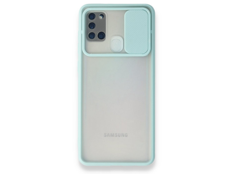 Newface Samsung Galaxy A21S Kılıf Palm Buzlu Kamera Sürgülü Silikon - Turkuaz
