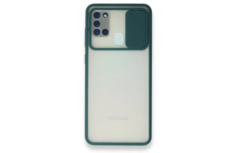 Newface Samsung Galaxy A21S Kılıf Palm Buzlu Kamera Sürgülü Silikon - Yeşil