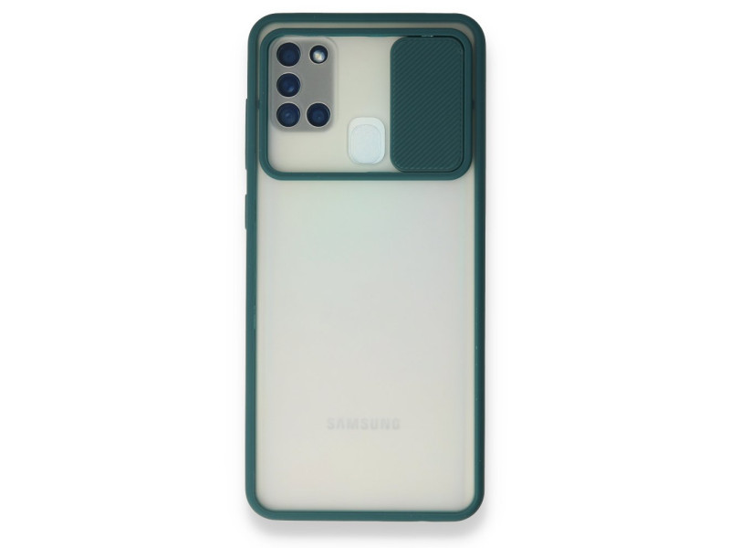 Newface Samsung Galaxy A21S Kılıf Palm Buzlu Kamera Sürgülü Silikon - Yeşil