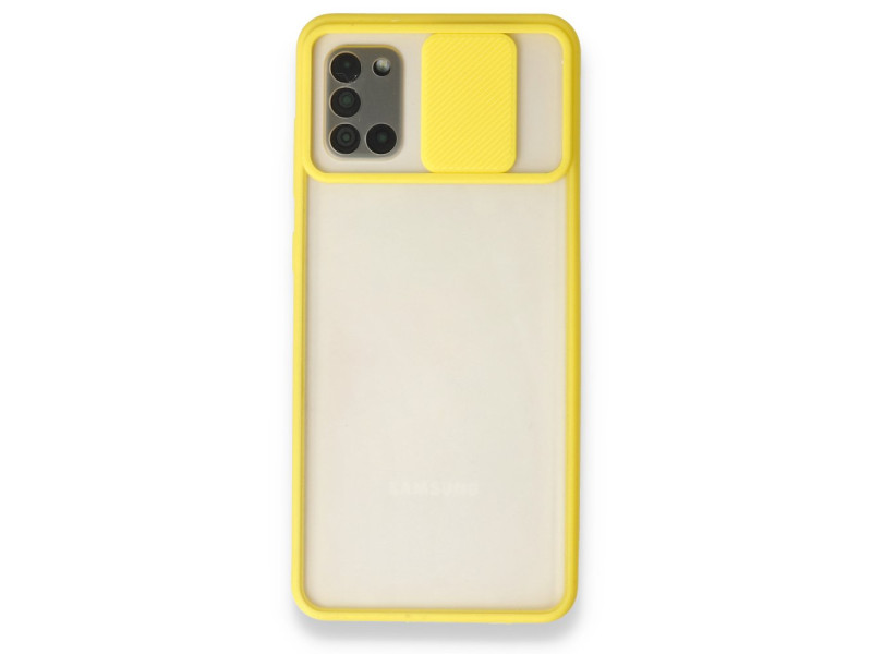Newface Samsung Galaxy A31 Kılıf Palm Buzlu Kamera Sürgülü Silikon - Sarı