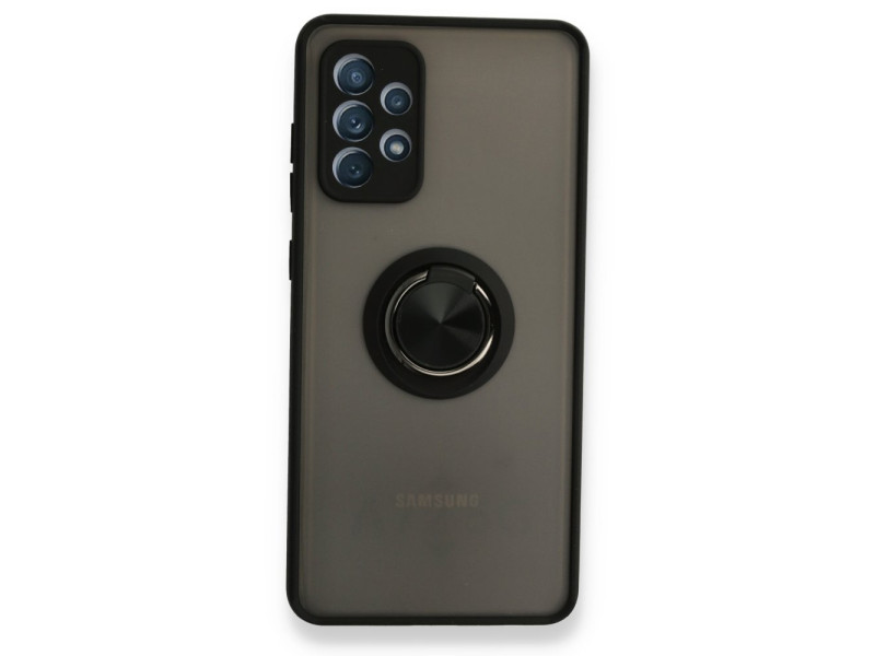Newface Samsung Galaxy A52 Kılıf Montreal Yüzüklü Silikon Kapak - Siyah