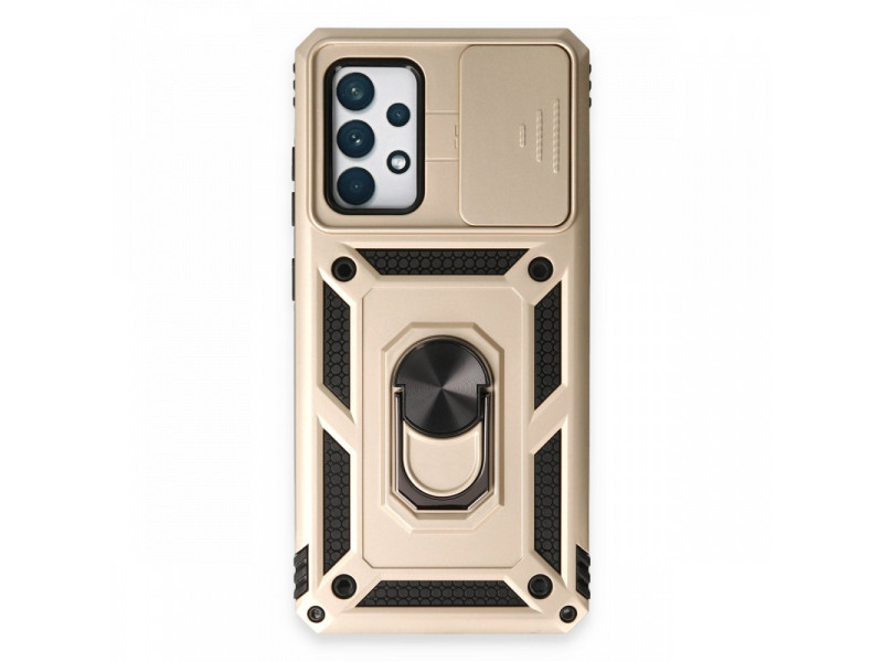 Newface Samsung Galaxy A52 Kılıf Pars Lens Yüzüklü Silikon - Gold