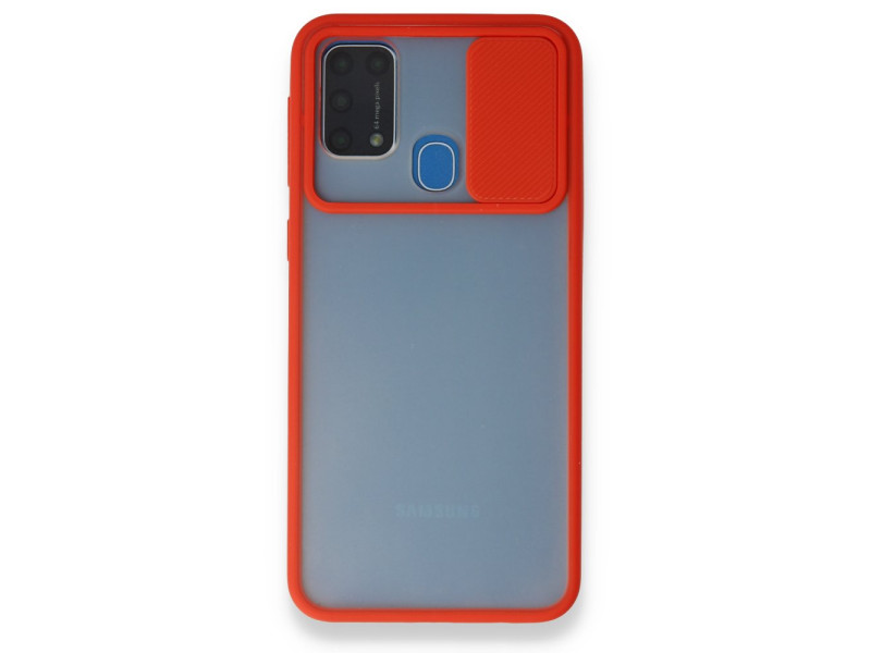 Newface Samsung Galaxy M31 Kılıf Palm Buzlu Kamera Sürgülü Silikon - Kırmızı
