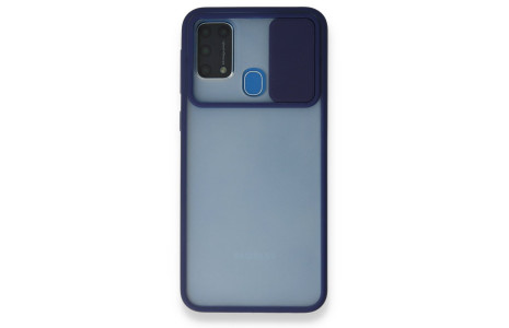 Newface Samsung Galaxy M31 Kılıf Palm Buzlu Kamera Sürgülü Silikon - Lacivert