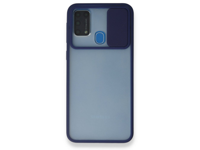 Newface Samsung Galaxy M31 Kılıf Palm Buzlu Kamera Sürgülü Silikon - Lacivert
