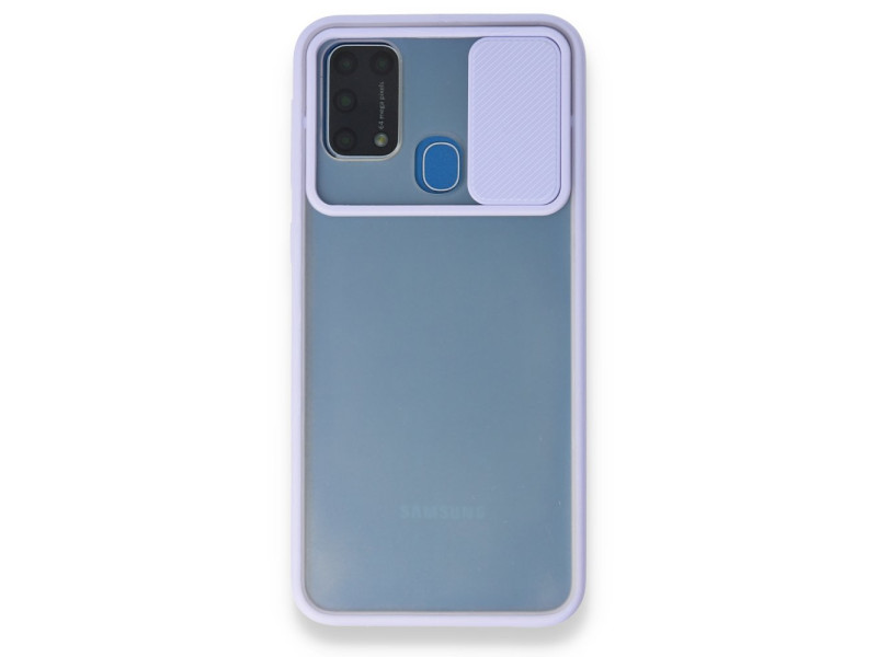 Newface Samsung Galaxy M31 Kılıf Palm Buzlu Kamera Sürgülü Silikon - Lila