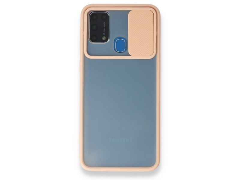 Newface Samsung Galaxy M31 Kılıf Palm Buzlu Kamera Sürgülü Silikon - Pembe