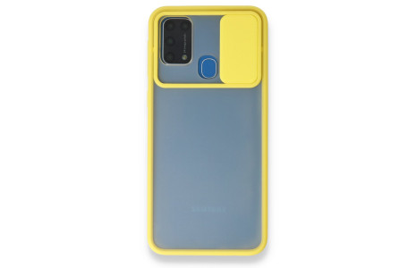 Newface Samsung Galaxy M31 Kılıf Palm Buzlu Kamera Sürgülü Silikon - Sarı