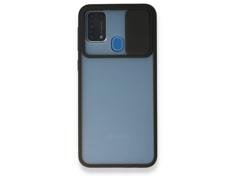 Newface Samsung Galaxy M31 Kılıf Palm Buzlu Kamera Sürgülü Silikon - Siyah