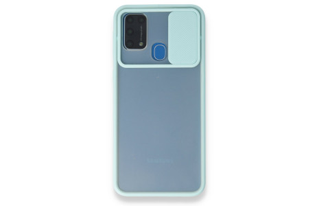 Newface Samsung Galaxy M31 Kılıf Palm Buzlu Kamera Sürgülü Silikon - Turkuaz