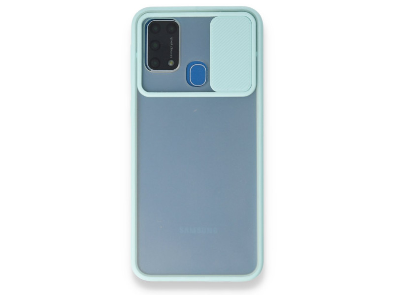 Newface Samsung Galaxy M31 Kılıf Palm Buzlu Kamera Sürgülü Silikon - Turkuaz