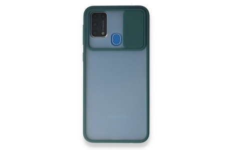 Newface Samsung Galaxy M31 Kılıf Palm Buzlu Kamera Sürgülü Silikon - Yeşil